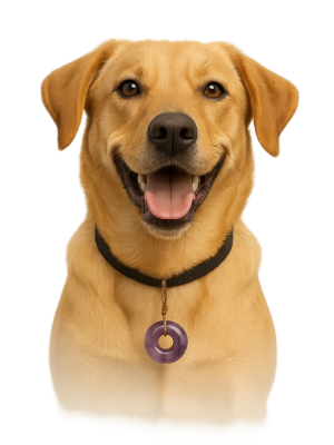 σκύλος με κολάρο αμέθυσου